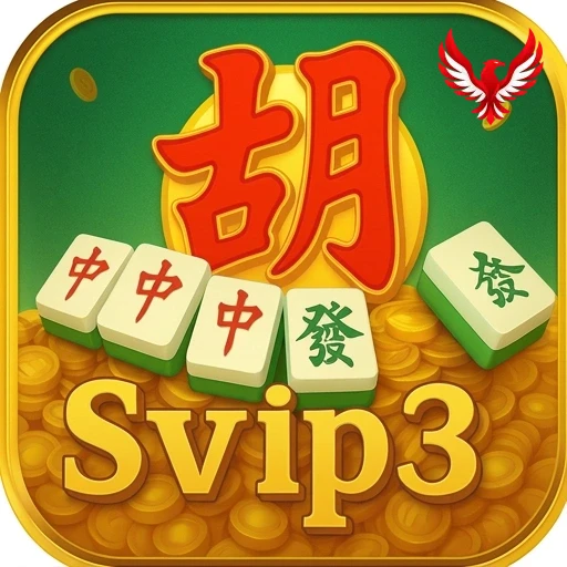 Logo resmi spiv3, karakter Hu merah emas dengan ubin Mahjong dan tumpukan koin emas